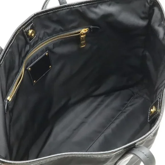 Prada Logo Tote Large Shoulder Bag Nylon Enamel Patent Nero - Picture 5 of 7